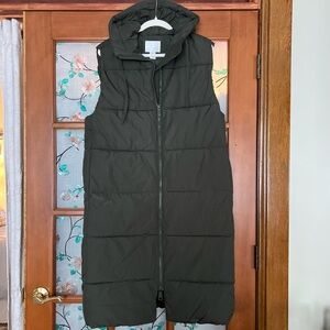 H&M Olive Green Hooded Maxi Vest
